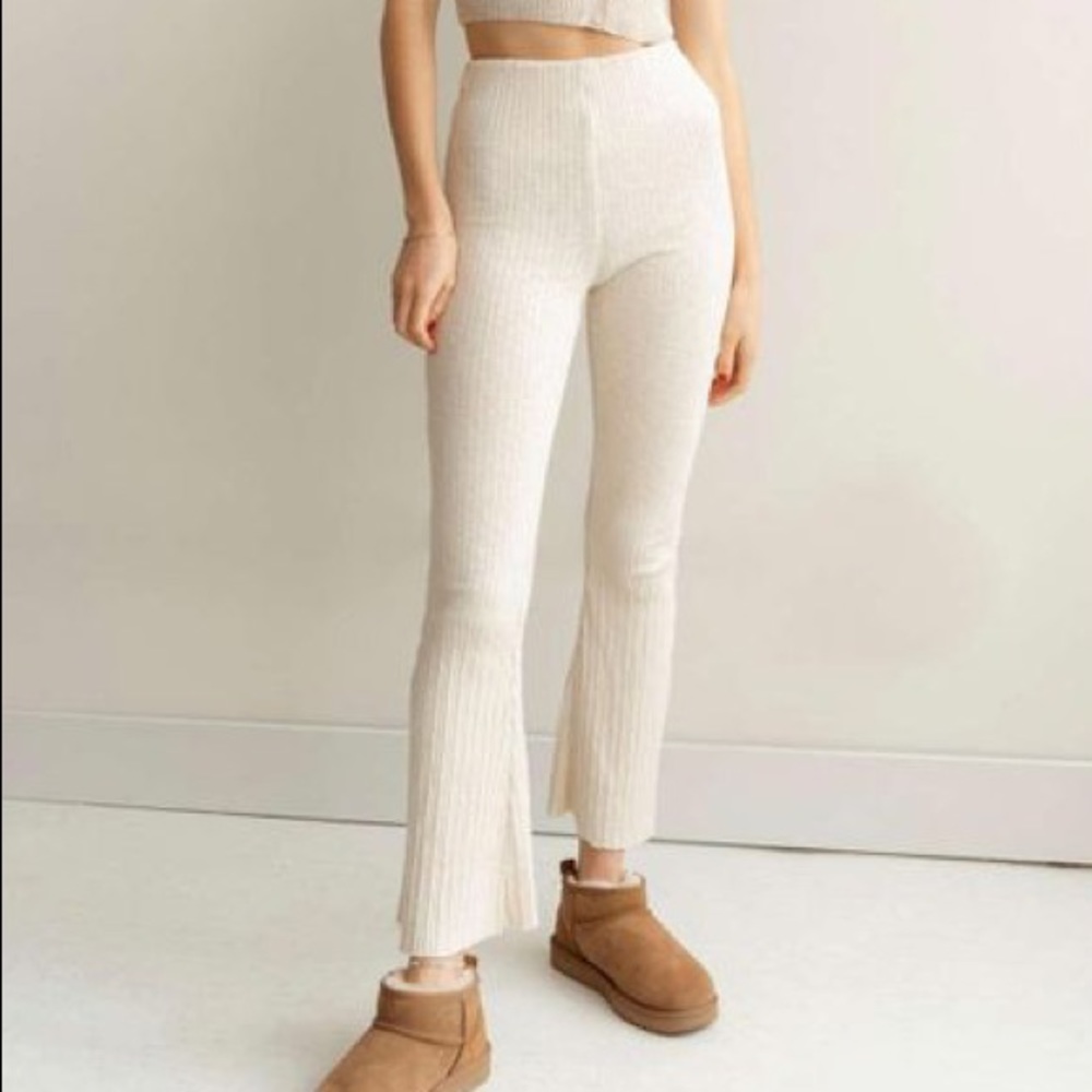 Urban Outfitters Rosie Ribbed Flare Pants - Cream - Picture 1 of 6
